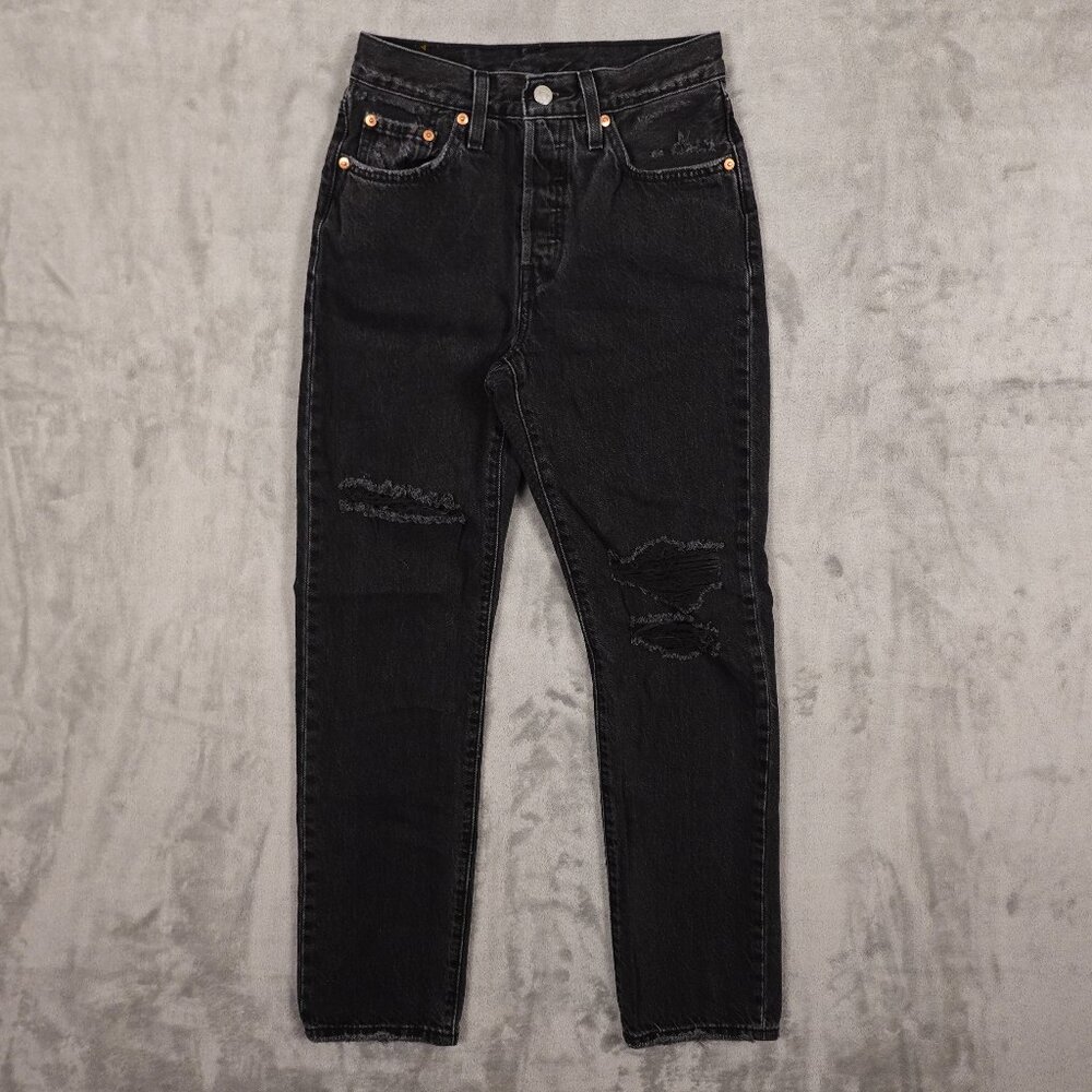 Levi's jeans 501 Original fit straight women's 25 black denim red tab button fly